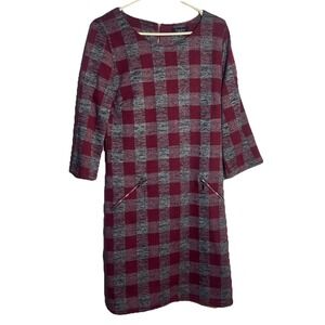 NWT Papillon Women's Dress Medium Burgundy Gray Plaid A-Line Casual Work Style
